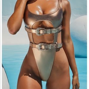 Oh polly BELTED METALLIC THONG SWIMSUIT